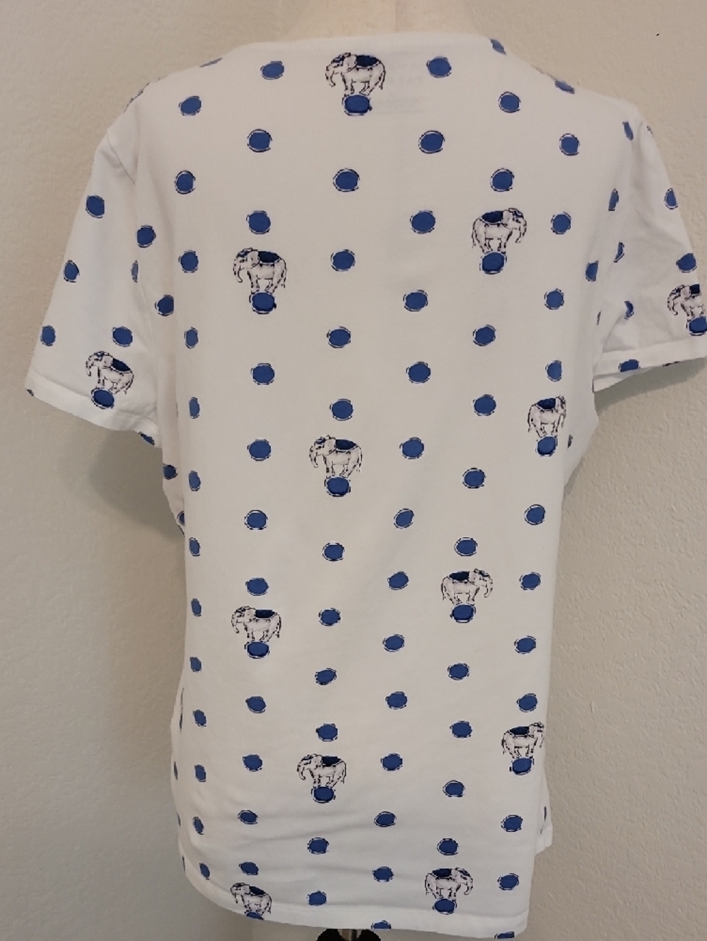 Talbots White Short Sleeve Tee with Blue Dot and Elephant Motif - Picture 4 of 4